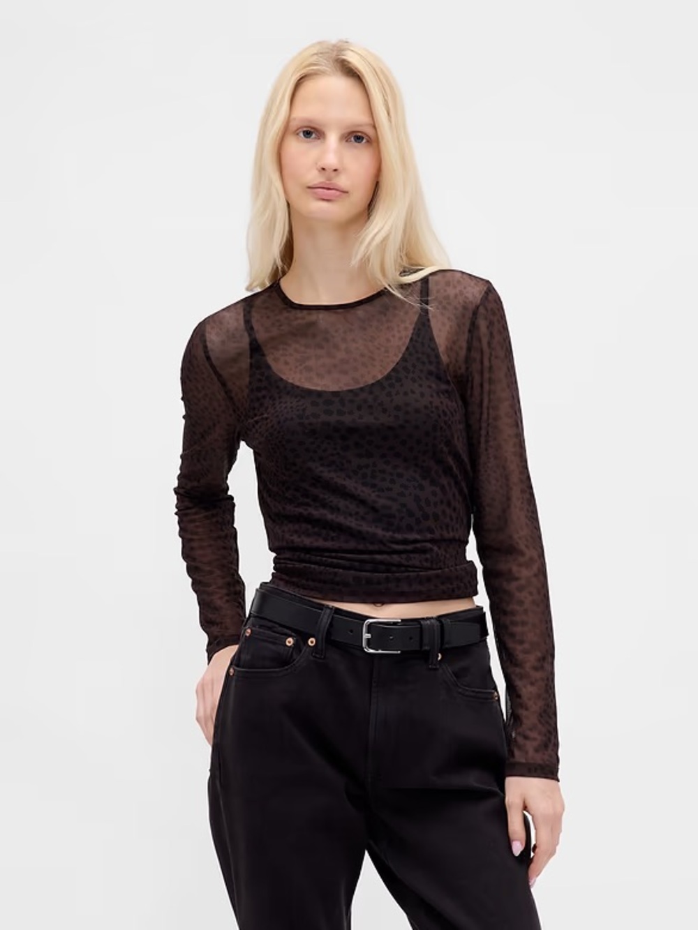 GAP mesh crop T-shirt in black leopard print 833142